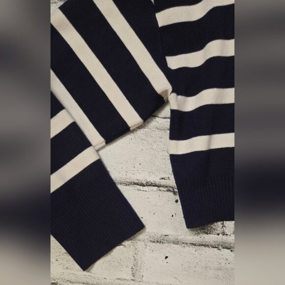 Dynamite Navy and White Striped Cropped V-Neck Sweater - Picture 7 of 9